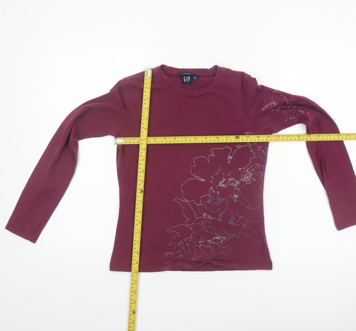GAP Women’s Red Floral Stretch Long Sleeve Cotton T-Shirt XS