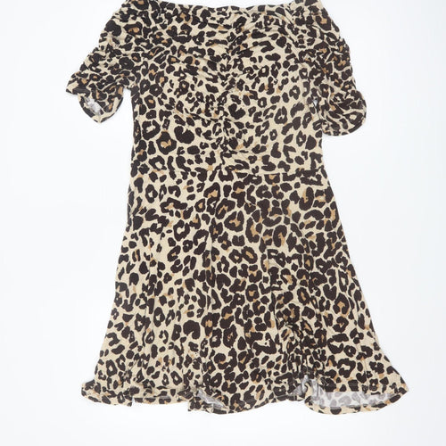 Very Women’s Brown Leopard Print Off Shoulder Short A-Line Dress UK 12