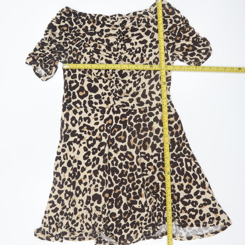 Very Women’s Brown Leopard Print Off Shoulder Short A-Line Dress UK 12