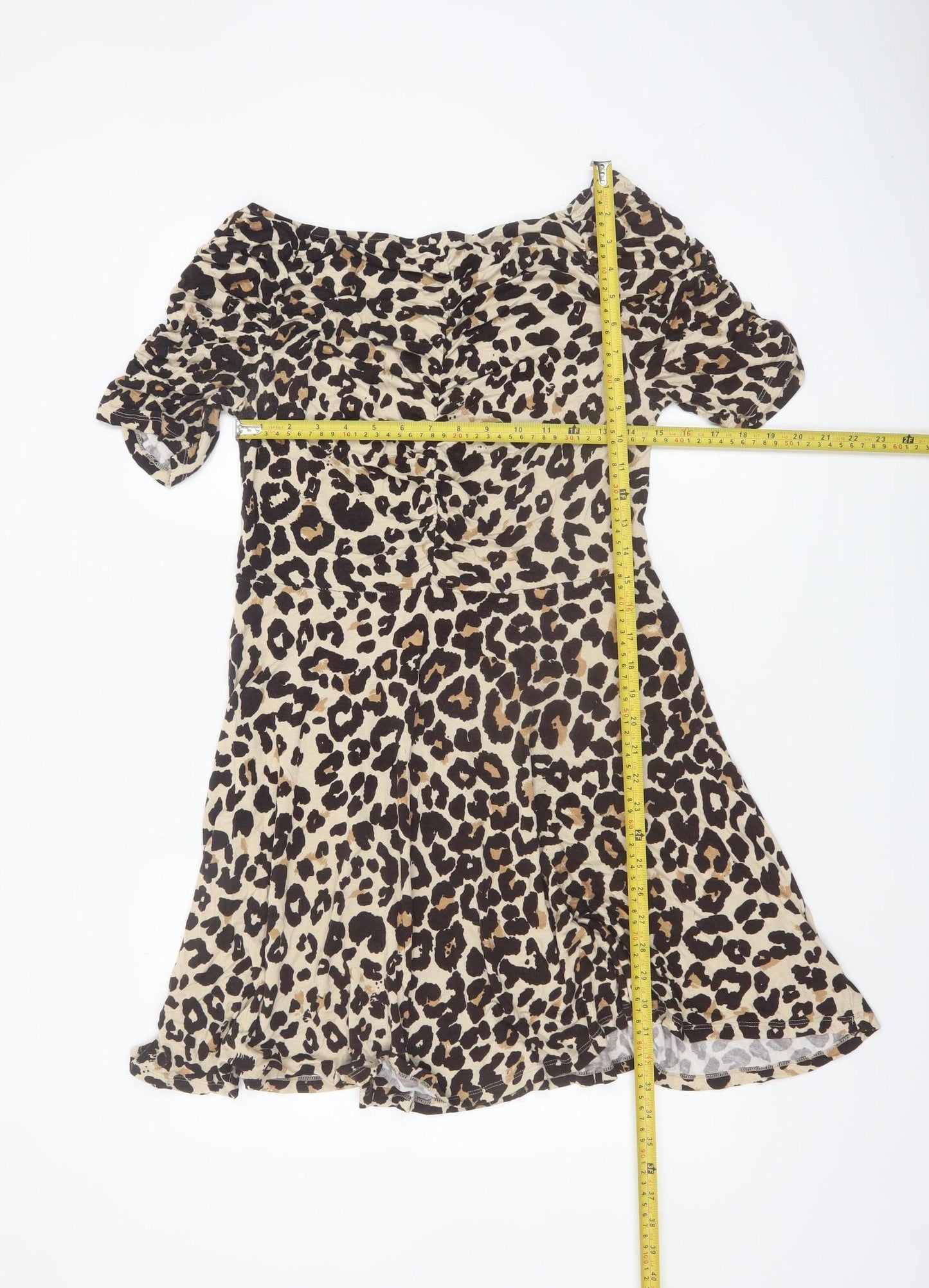 Very Women’s Brown Leopard Print Off Shoulder Short A-Line Dress UK 12
