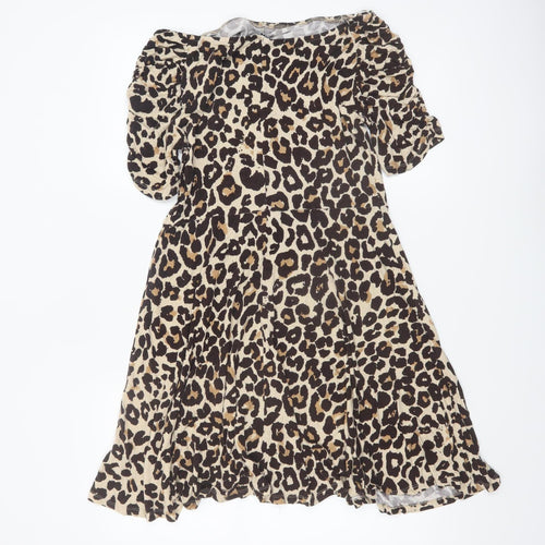 Very Women’s Brown Leopard Print Off Shoulder Short A-Line Dress UK 12