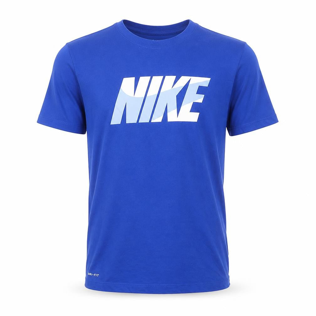 Front view of Nike Men's Blue Dri-FIT Graphic Logo T-Shirt M