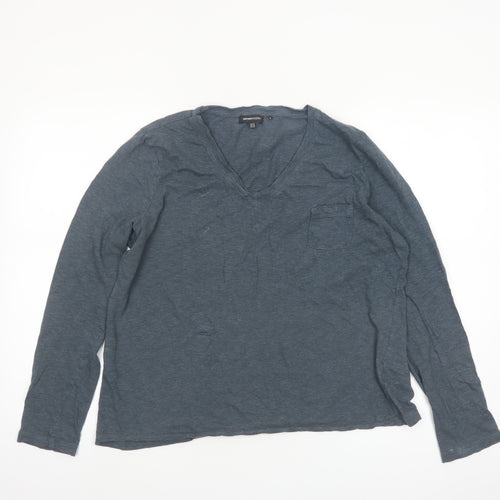 Superdry Women's Blue V-Neck Long Sleeve Cotton T-Shirt UK 14