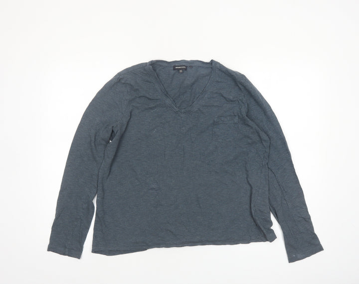 Superdry Women's Blue V-Neck Long Sleeve Cotton T-Shirt UK 14