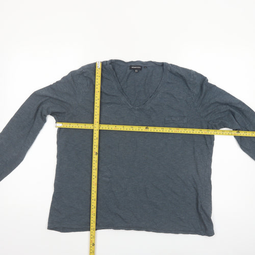 Superdry Women's Blue V-Neck Long Sleeve Cotton T-Shirt UK 14