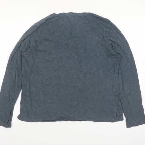 Superdry Women's Blue V-Neck Long Sleeve Cotton T-Shirt UK 14