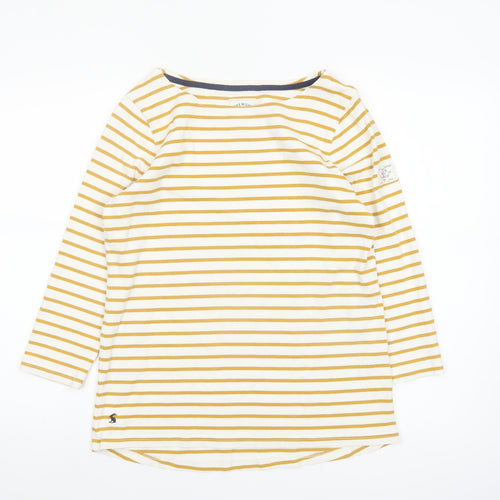 Joules Women's Yellow Striped Long Sleeve Cotton Nautical Top UK 12