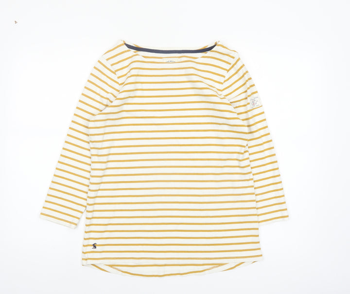 Joules Women's Yellow Striped Long Sleeve Cotton Nautical Top UK 12