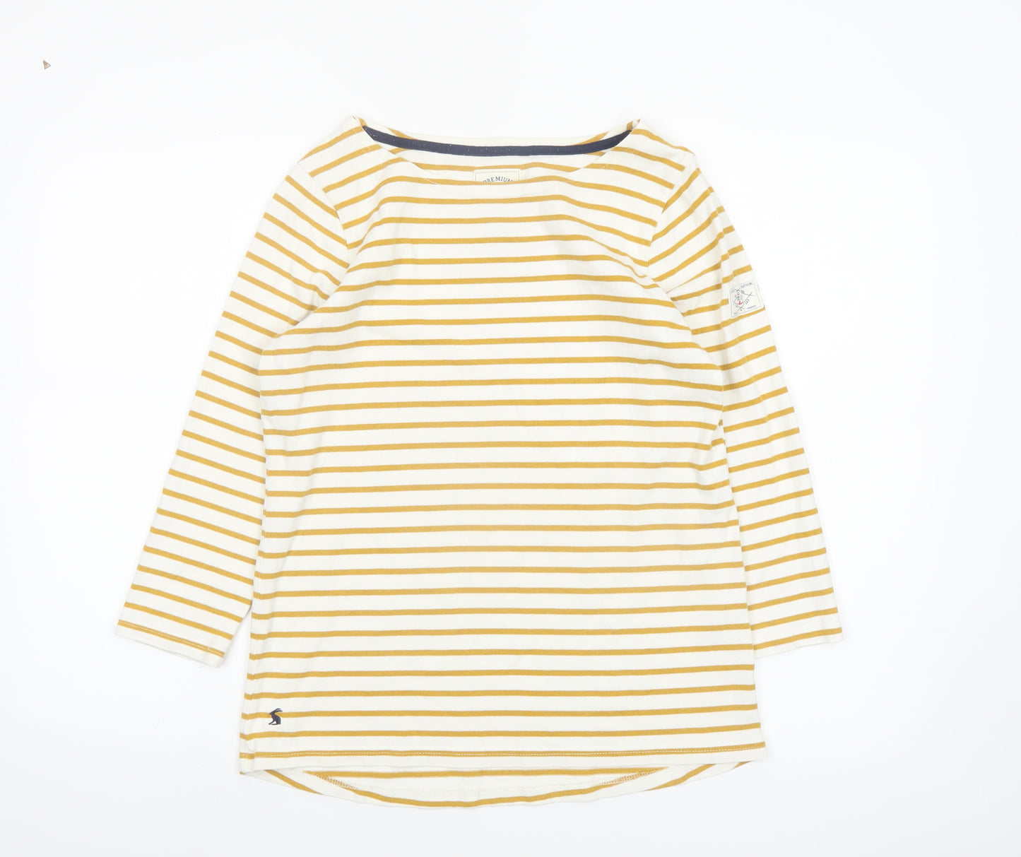 Joules Women's Yellow Striped Long Sleeve Cotton Nautical Top UK 12
