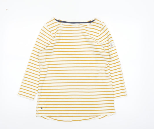 Joules Women's Yellow Striped Long Sleeve Cotton Nautical Top UK 12