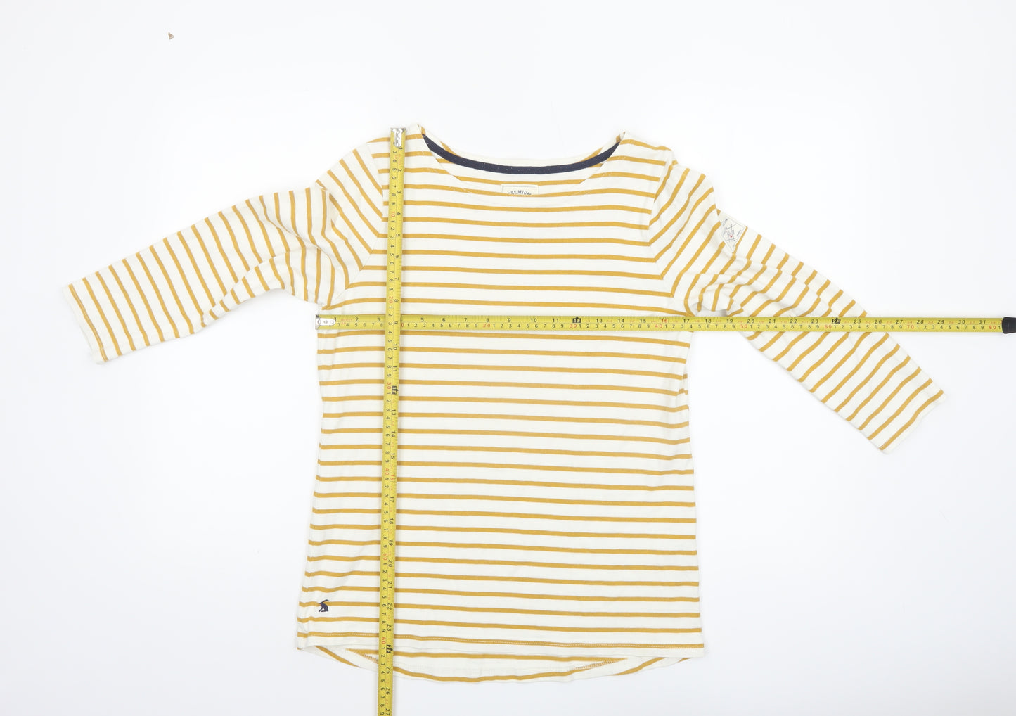 Joules Women's Yellow Striped Long Sleeve Cotton Nautical Top UK 12