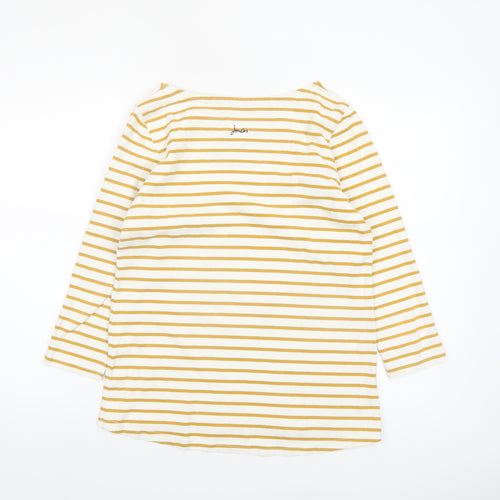Joules Women's Yellow Striped Long Sleeve Cotton Nautical Top UK 12