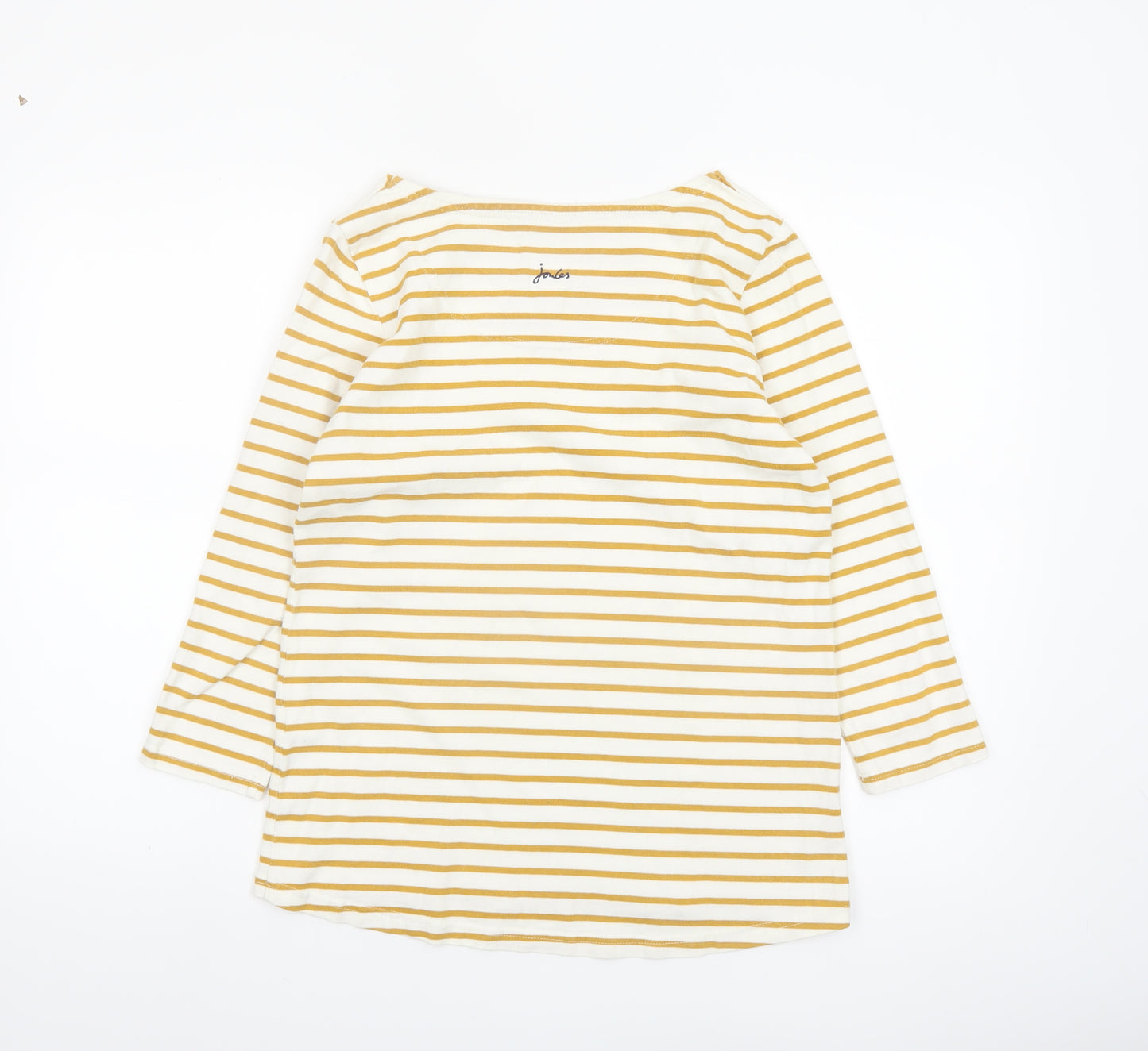 Joules Women's Yellow Striped Long Sleeve Cotton Nautical Top UK 12