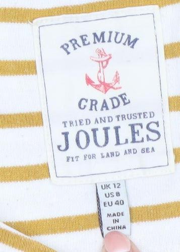 Joules Women's Yellow Striped Long Sleeve Cotton Nautical Top UK 12