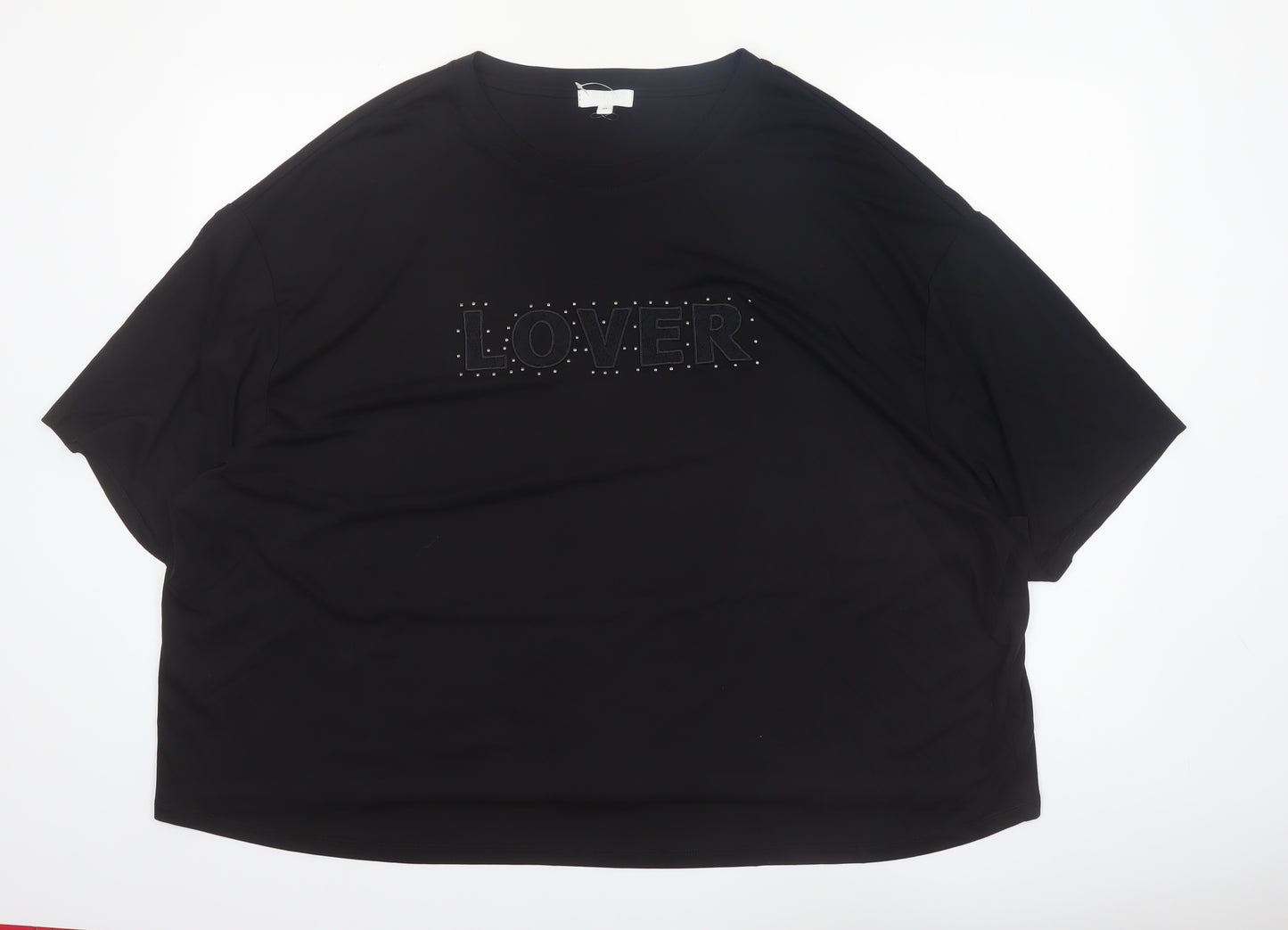 Simply Be Women’s Black Studded 'Lover' Relaxed Fit Plus Size 24 T-Shirt