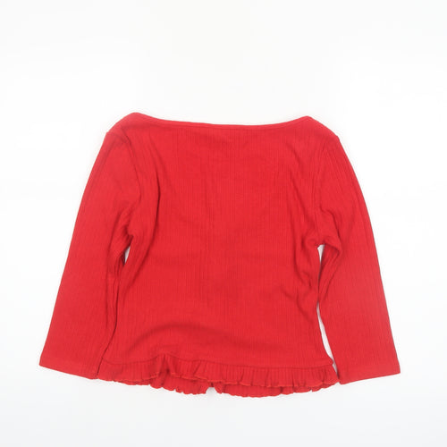 Motel Women Red Cropped Button Ruffle Knit Top Size L