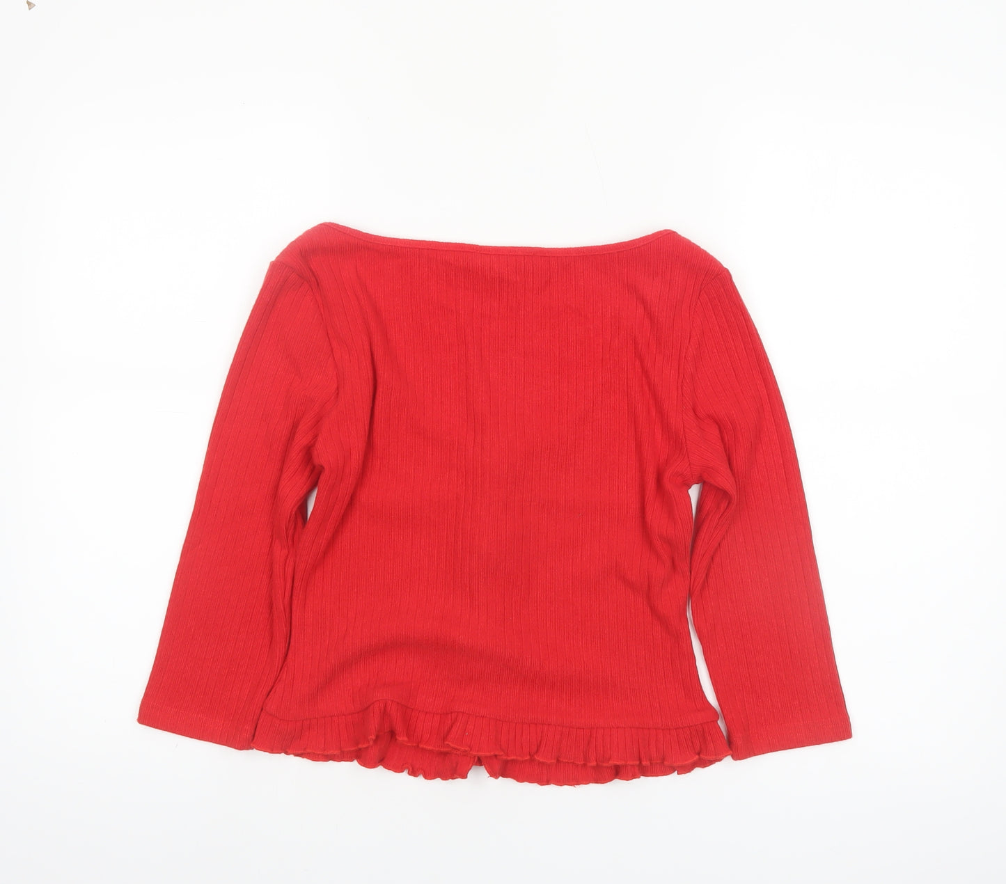 Motel Women Red Cropped Button Ruffle Knit Top Size L
