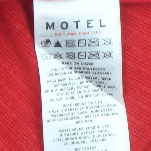Motel Women Red Cropped Button Ruffle Knit Top Size L