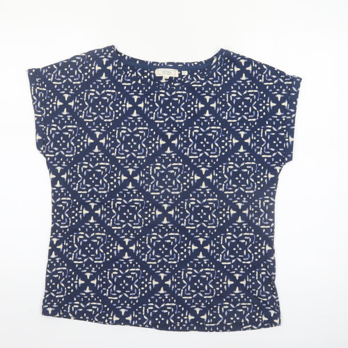 Fat Face Women's Blue Geometric Cotton T-Shirt UK 12