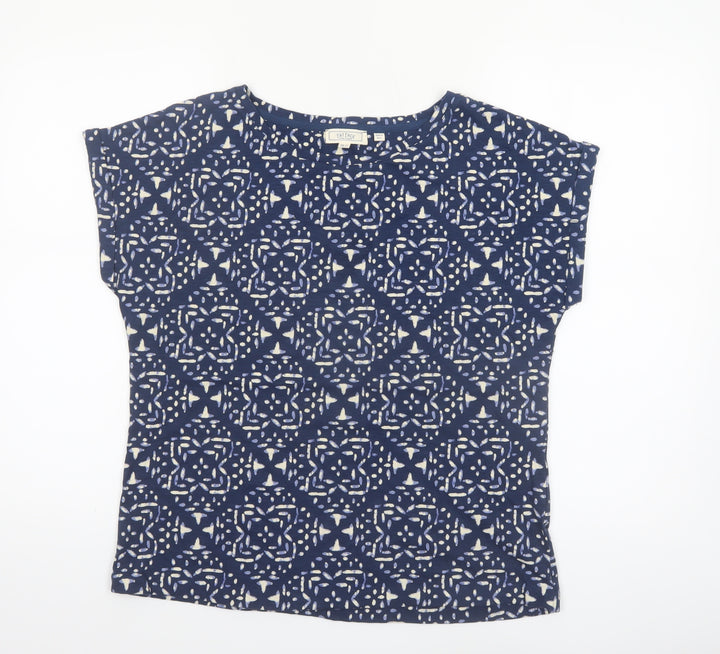 Fat Face Women's Blue Geometric Cotton T-Shirt UK 12