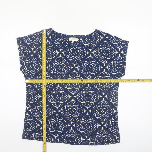 Fat Face Women's Blue Geometric Cotton T-Shirt UK 12