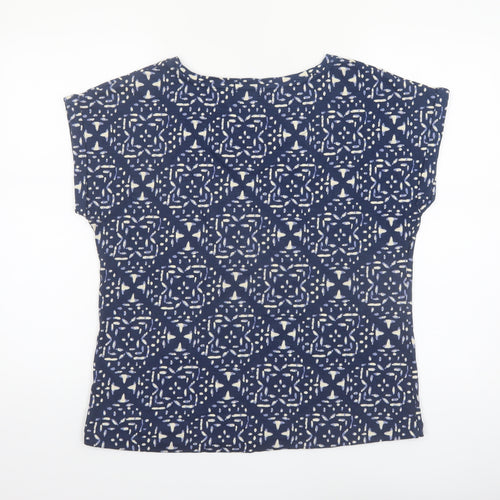Fat Face Women's Blue Geometric Cotton T-Shirt UK 12