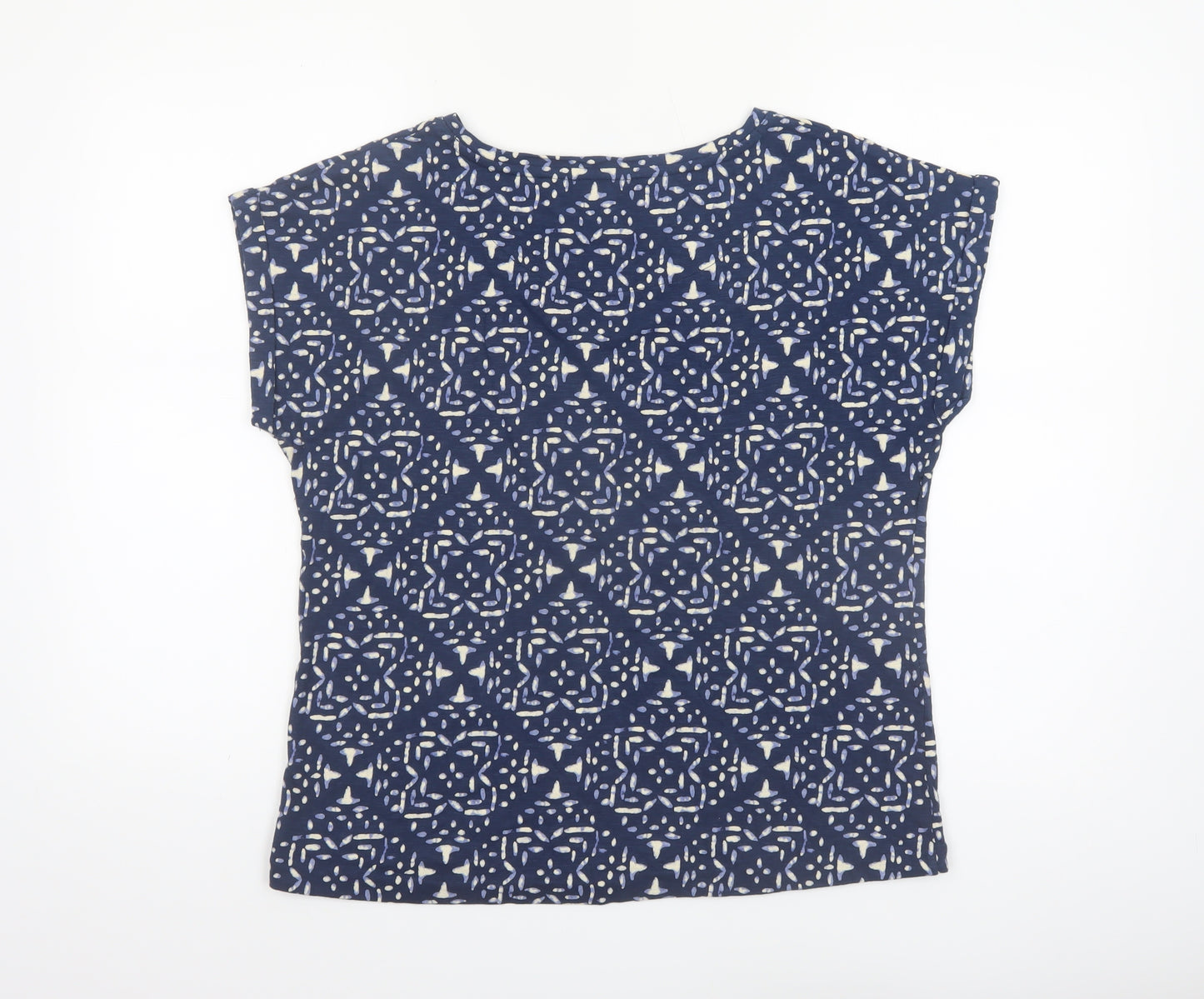 Fat Face Women's Blue Geometric Cotton T-Shirt UK 12