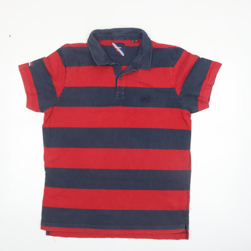 Superdry Men’s Red and Navy Striped 2XL Polo Shirt