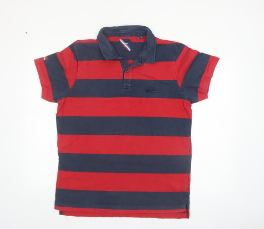 Superdry Men’s Red and Navy Striped 2XL Polo Shirt