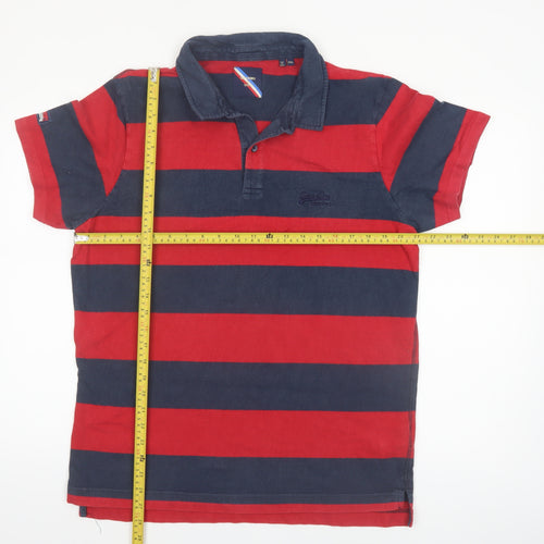 Superdry Men’s Red and Navy Striped 2XL Polo Shirt