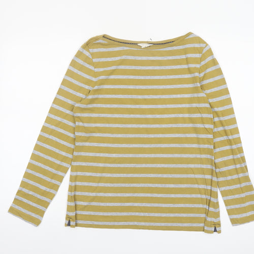 White Stuff Women’s Yellow Striped Long Sleeve Cotton Modal Top Size 14