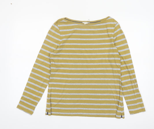 White Stuff Women’s Yellow Striped Long Sleeve Cotton Modal Top Size 14