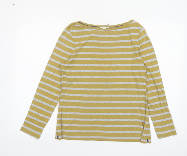 White Stuff Women’s Yellow Striped Long Sleeve Cotton Modal Top Size 14