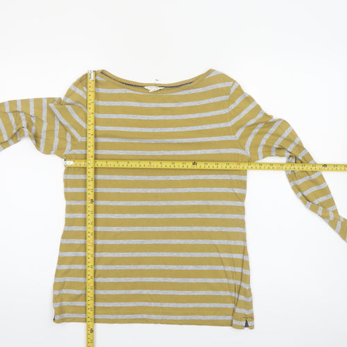 White Stuff Women’s Yellow Striped Long Sleeve Cotton Modal Top Size 14