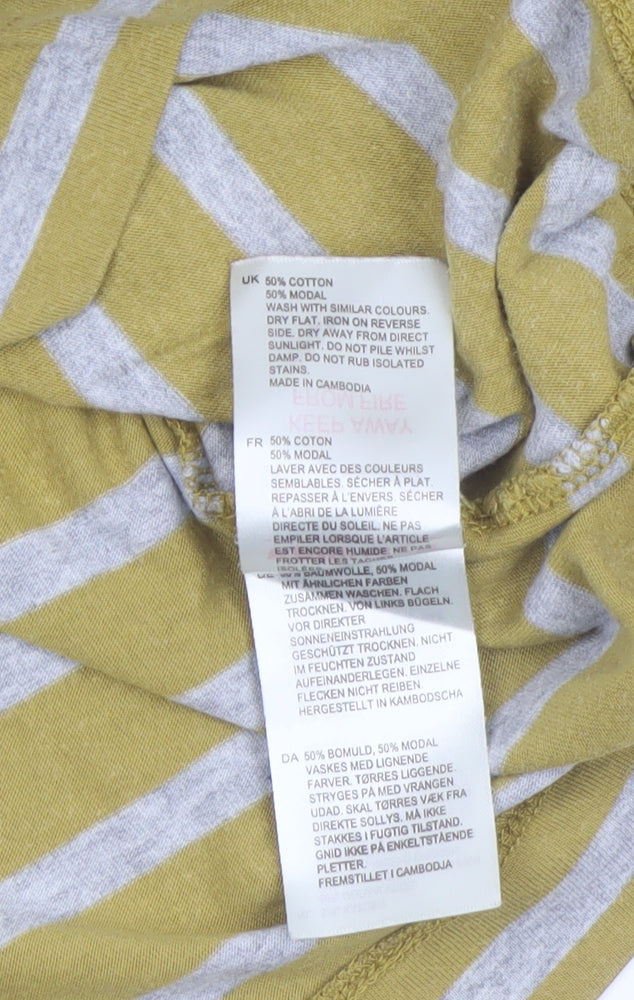White Stuff Women’s Yellow Striped Long Sleeve Cotton Modal Top Size 14