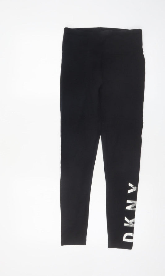DKNY Womens Black Sports Logo Leggings Size S Stretch Cotton