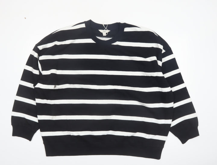 Marks and Spencer Women Black White Stripe Pullover Sweatshirt XL