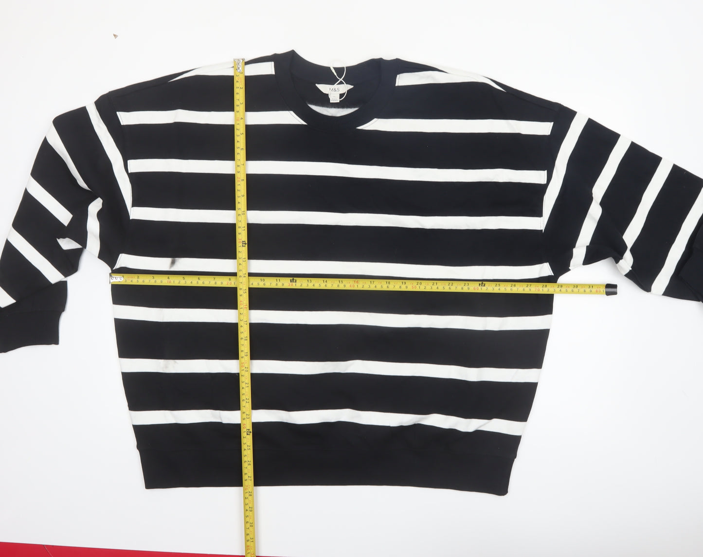 Marks and Spencer Women Black White Stripe Pullover Sweatshirt XL
