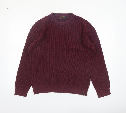 Superdry Men's Red Cotton Crew Neck Jumper Size M