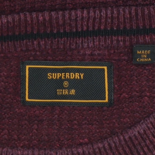 Superdry Men's Red Cotton Crew Neck Jumper Size M