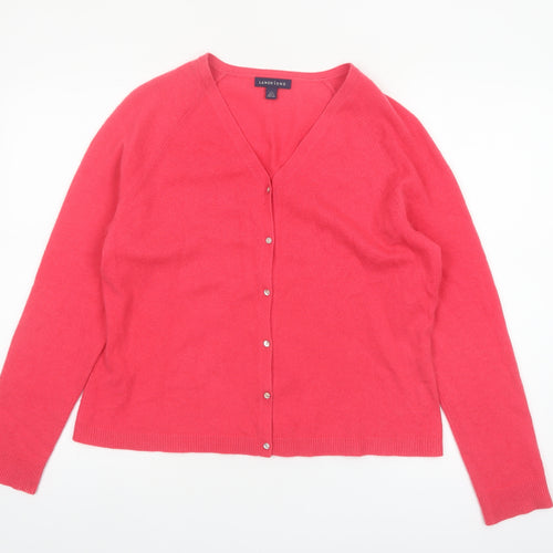 Lands' End Women's Pink 100% Cashmere V-Neck Cardigan Jumper L
