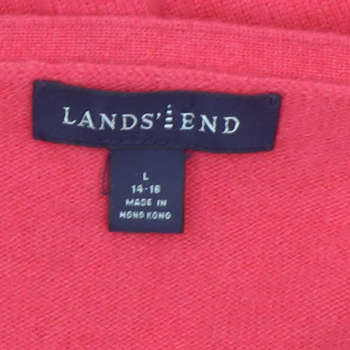 Lands' End Women's Pink 100% Cashmere V-Neck Cardigan Jumper L