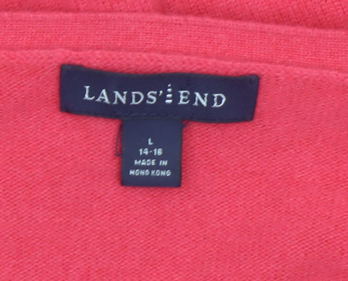 Lands' End Women's Pink 100% Cashmere V-Neck Cardigan Jumper L