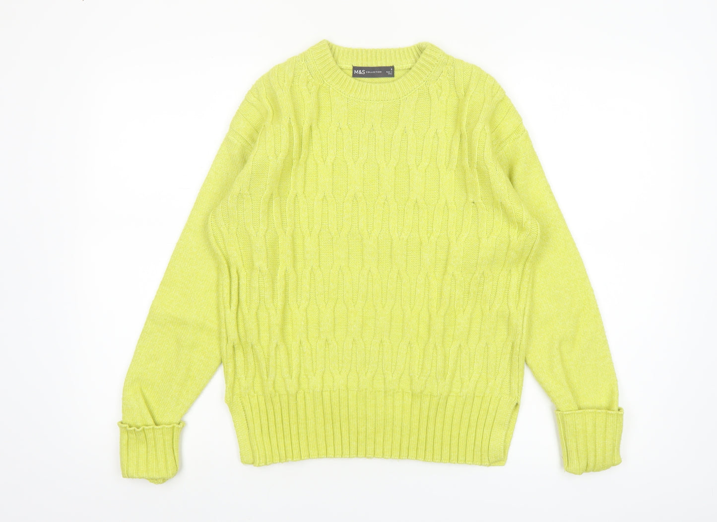 Marks and Spencer Womens Yellow Cable Knit Jumper Size S
