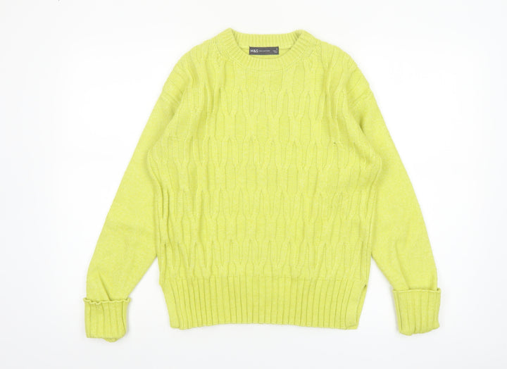 Marks and Spencer Womens Yellow Cable Knit Jumper Size S