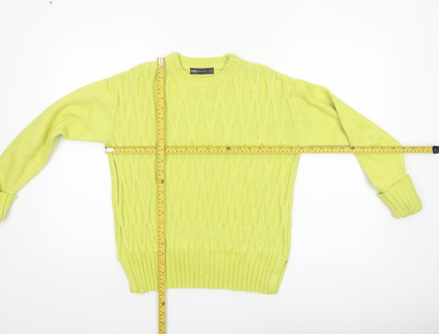 Marks and Spencer Womens Yellow Cable Knit Jumper Size S