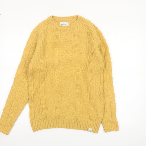 Norse Projects Men's Yellow Cable-Knit Wool Jumper XS