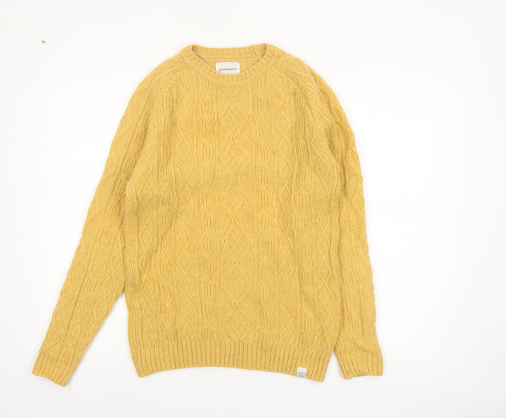 Norse Projects Men's Yellow Cable-Knit Wool Jumper XS