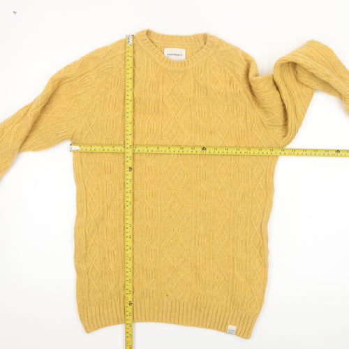 Norse Projects Men's Yellow Cable-Knit Wool Jumper XS