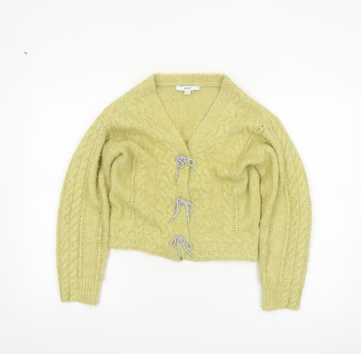 Next Women’s Green XS Cable Knit Bow Cardigan Jumper